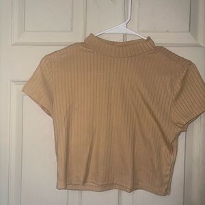 Almost Famous Camel Ribbed Crop Top